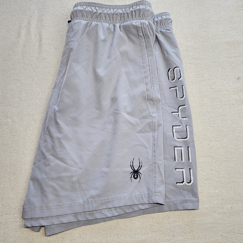 Spyder Mens Grey Mesh Lined Swim Trunks Shorts UV Protection Logo Lettering XXL